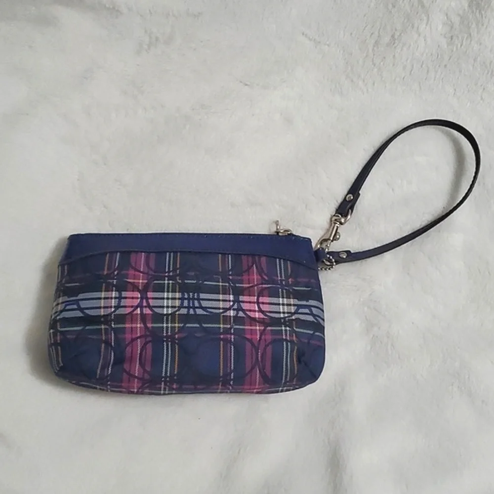 Coach Poppy Signature Tartan Plaid Wristlet